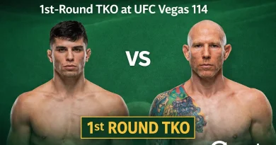 Kevin Vallejos vs Josh Emmett ends in a 1st-round TKO at UFC Vegas 114. Vallejos improves to 18-1 after finishing Emmett at 333 of Round 1.