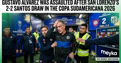 Gustavo Alvarez assaulted after San Lorenzo 2-2 Santos draw, Copa Sudamericana 2026